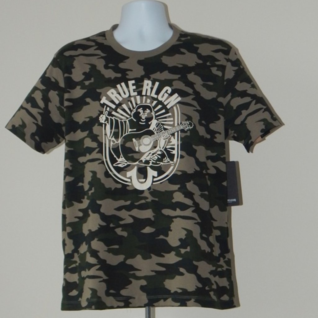 Nwt Men True Religion Arch Logo Buddha Graphic Crew Neck Camo T Shirt
